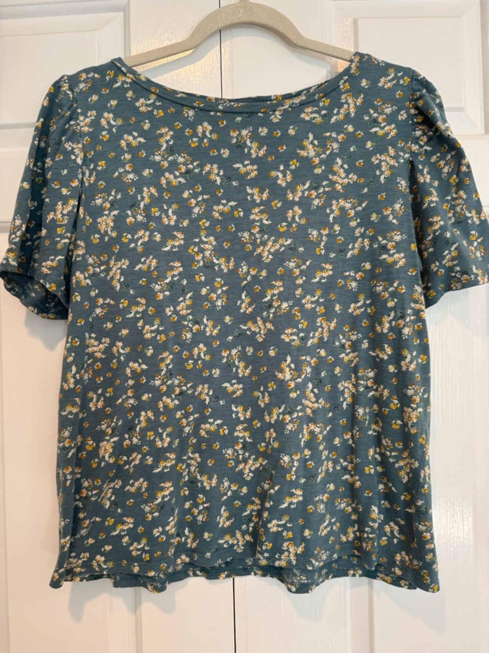 Loft Puff Sleeve Teal Floral Tee